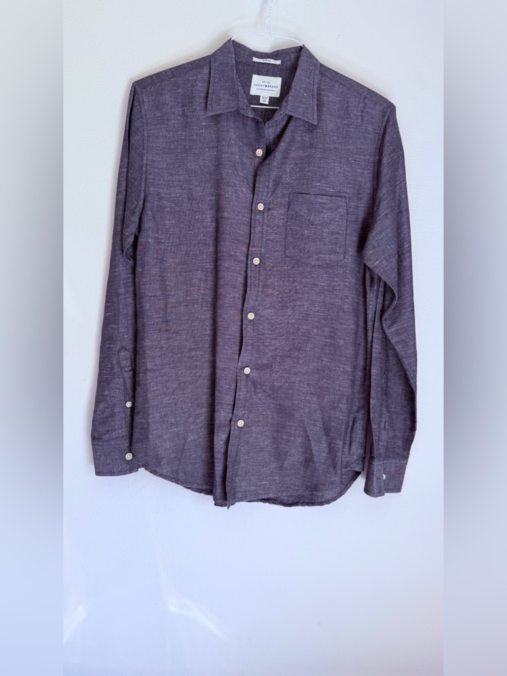 Lucky Brand Men's Linen Blend Slim Fit Navy Shirt Size M (54%Linen 46% Cotton)